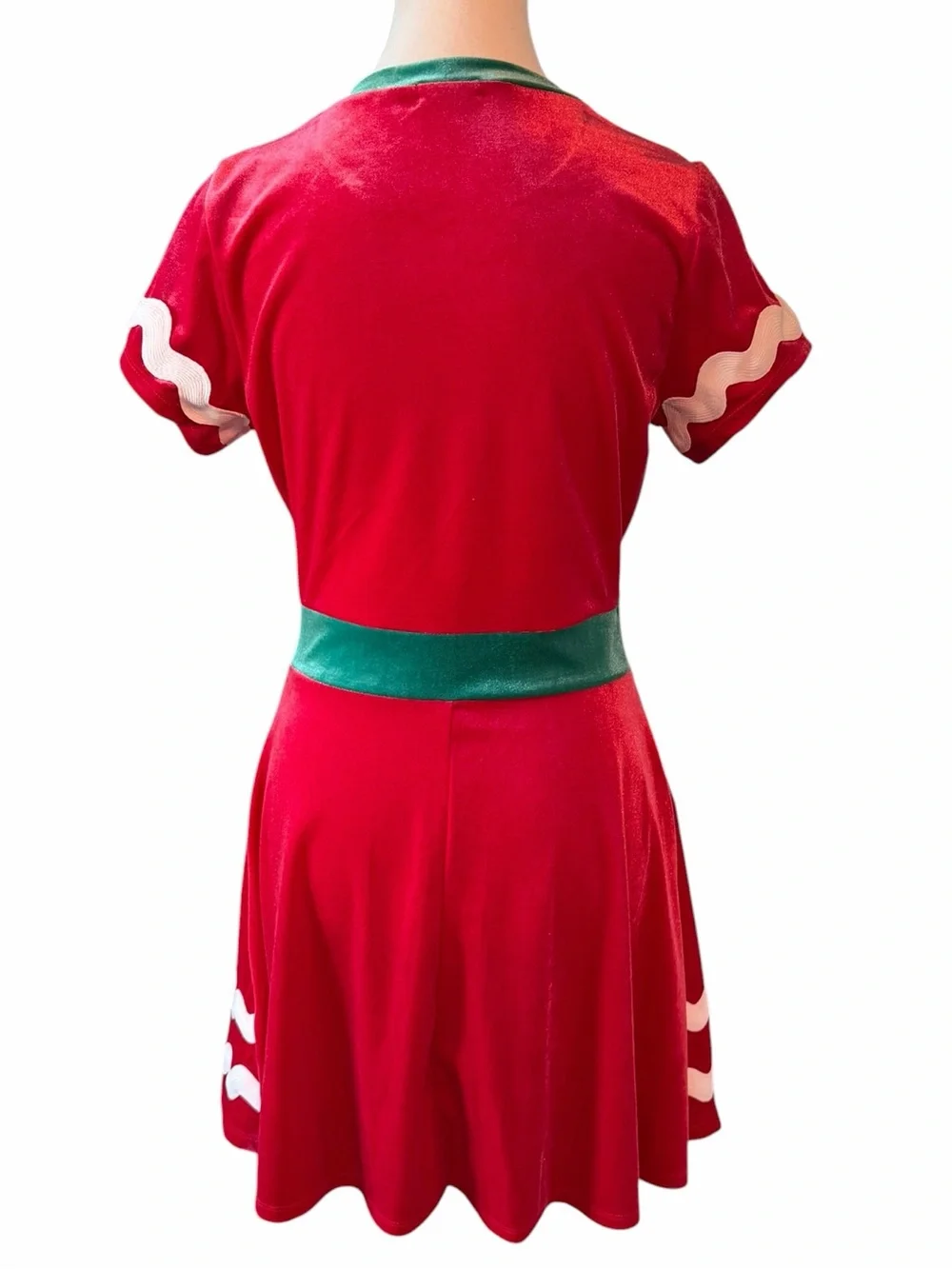 Christmas Dress- Women’s Red Gingerbread Dress Costume w/ Glittery Bow & Pocket